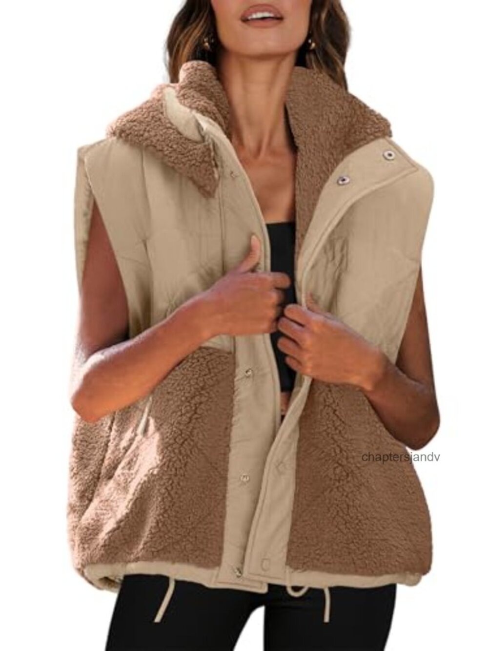 Sherpa Fleece Vest Oversized Quilted Hooded Sleeveless Outerwear